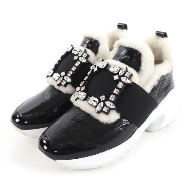 美品◇ROGER VIVIER ロジェヴィヴィエ Viv Run ヴィヴラン シャーリング ストラスバックル ビジュー パテントレザー  36 伊製
