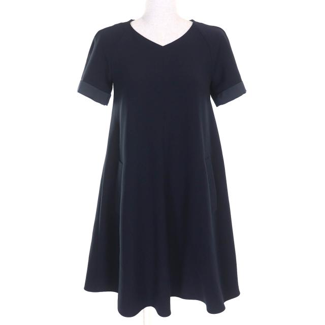 美品△EMPORIO ARMANI エンポリオ アルマーニ 2023年製 E3NA1H 2NWAZ バックスリット 半袖 ワンピース ネイビー 36 ハンガー付き 正規品