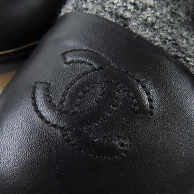 美品◇CHANEL シャネル G30362 ココマーク レザー切替 ツイード レースアップシューズ スニーカー ブラック グレー 37 伊製 レディース_6