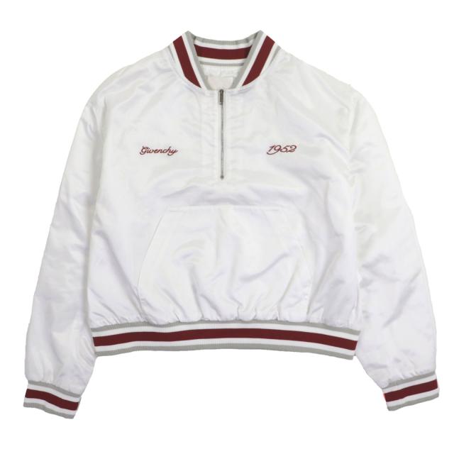 極美品▼GIVENCHY ジバンシィ BM016N15EH ロゴ刺繍 ハーフジップ プルオーバー ブルゾン ボンバージャケット ホワイト 46 正規品 メンズ