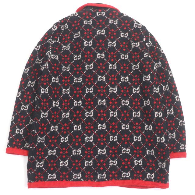 美品□GUCCI グッチ 543433 アルパカ ウール タイガーヘッド金ボタン GGジャガード ニットカーディガン ブラック S　イタリア製 正規品_2