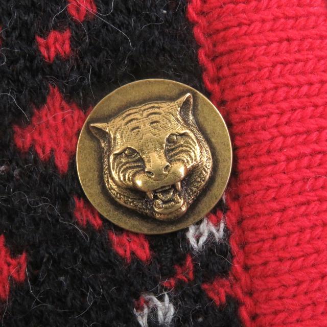 美品□GUCCI グッチ 543433 アルパカ ウール タイガーヘッド金ボタン GGジャガード ニットカーディガン ブラック S　イタリア製 正規品_3