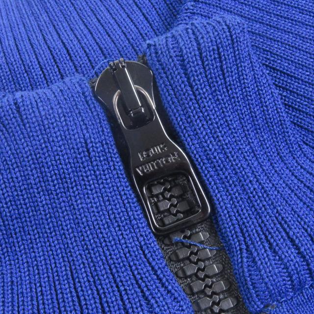 美品□LOUIS VUITTON ルイヴィトン ジャガード サイクリング Tシャツ ハーフジップ 半袖ニット ブルー ブラック S イタリア製 正規品_4