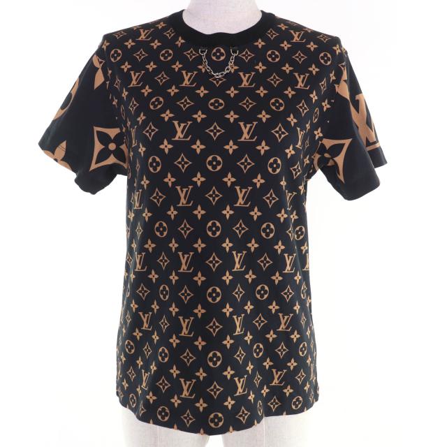 極美品☆LOUIS VUITTON ルイヴィトン コットン100％ モノグラム 半袖Ｔシャツ ブラック ブラウン XS イタリア製 正規品 レディース