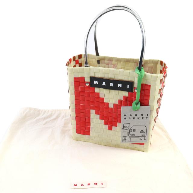 未使用品△MARNI マルニ SHMH0063JN ミニバスケットバッグ かごバッグ ハンドバッグ アイボリー レッド 保存袋付き レディース_1