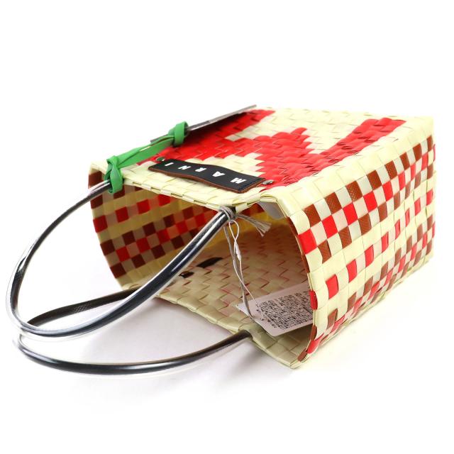 未使用品△MARNI マルニ SHMH0063JN ミニバスケットバッグ かごバッグ ハンドバッグ アイボリー レッド 保存袋付き レディース_3