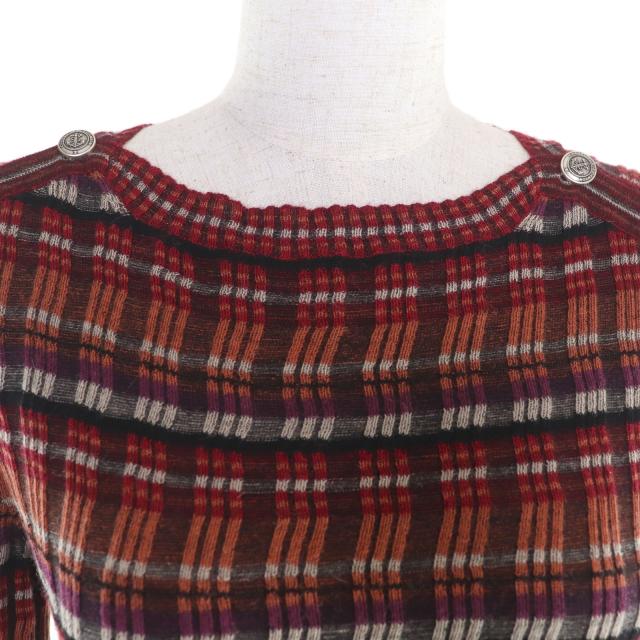 極美品◇CHANEL シャネル P59263 アルパカ ウール ココマークイカリボタン付 ボートネック 半袖ニット マルチ 36 伊製 正規品 レディース_3