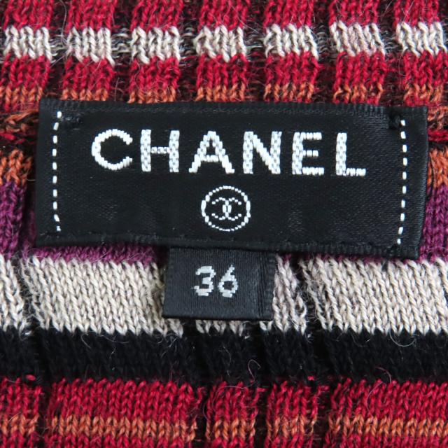 極美品◇CHANEL シャネル P59263 アルパカ ウール ココマークイカリボタン付 ボートネック 半袖ニット マルチ 36 伊製 正規品 レディース_5
