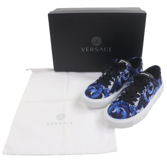 未使用品▼VERSACE ヴェルサーチ バロッコ グレカ キャンバス レースアップ ローカットスニーカー ブルー 39 箱・保存袋付き 伊製 メンズ_1