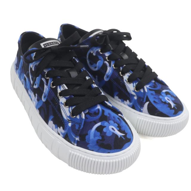 未使用品▼VERSACE ヴェルサーチ バロッコ グレカ キャンバス レースアップ ローカットスニーカー ブルー 39 箱・保存袋付き 伊製 メンズ_2