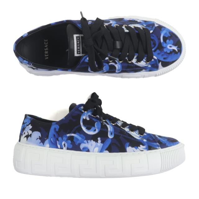 未使用品▼VERSACE ヴェルサーチ バロッコ グレカ キャンバス レースアップ ローカットスニーカー ブルー 39 箱・保存袋付き 伊製 メンズ_5