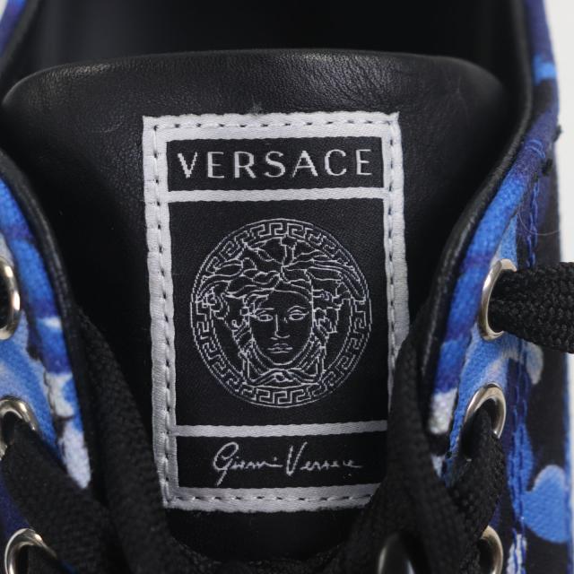 未使用品▼VERSACE ヴェルサーチ バロッコ グレカ キャンバス レースアップ ローカットスニーカー ブルー 39 箱・保存袋付き 伊製 メンズ_6