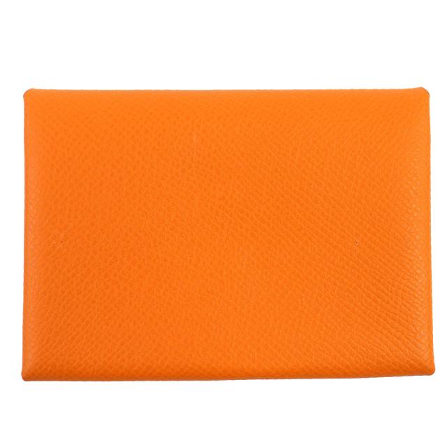 極美品△HERMES エルメス カルヴィ デュオ ヴォーエプソン シルバー金具 カードケース ケース オレンジ B刻印 箱付き レディース