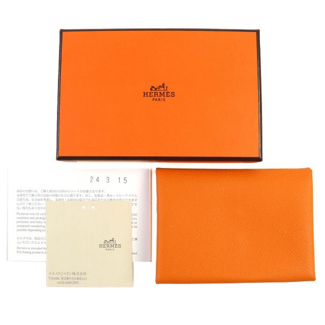 極美品△HERMES エルメス カルヴィ デュオ ヴォーエプソン シルバー金具 カードケース ケース オレンジ B刻印 箱付き レディース 極美品△HERMES エルメス カルヴィ デュオ ヴォーエプソン シルバー