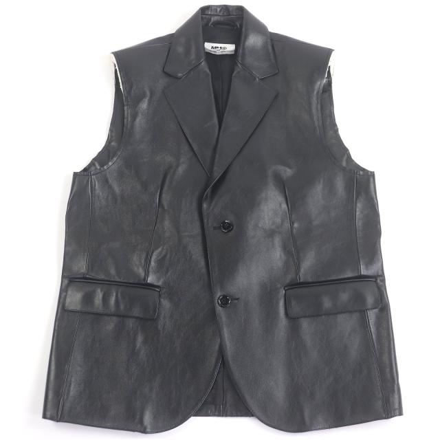 極美品□MM6 Maison Margiela エムエムシックス メゾンマルジェラ 23SS S52FB0076 羊革 レザーベスト ジレ 黒 44 イタリア製 正規品