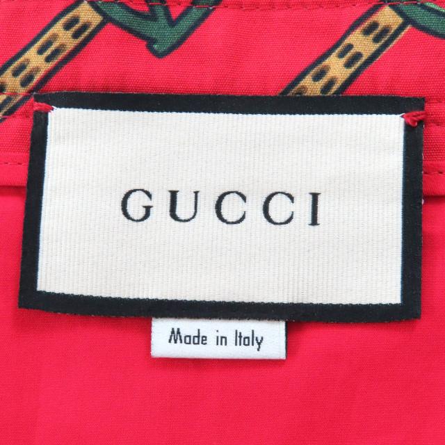 極美△GUCCI グッチ 560915 Horsebit Midi Pleated long Skirt ホースビット柄 GGボタン ロング タック フレアスカート レッド 38 正規品_5