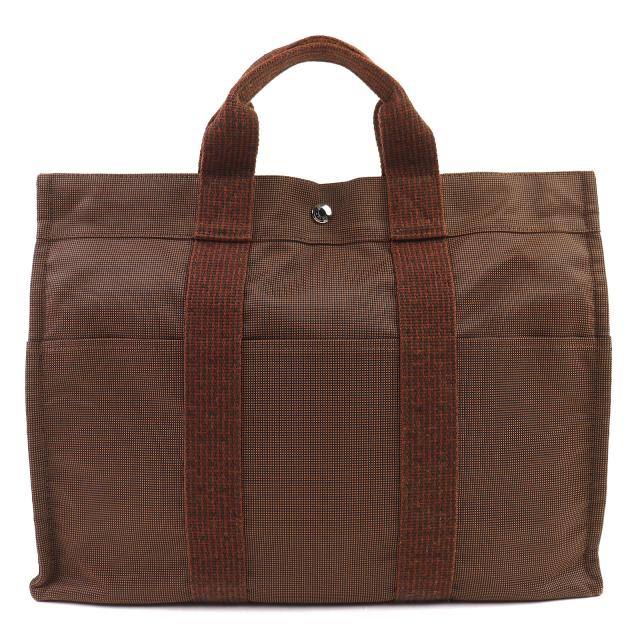 極美品△HERMES エルメス エールライン MM シルバー金具 カデナ・鍵付 セリエボタン キャンバス ハンドバッグ トートバッグ ブラウン