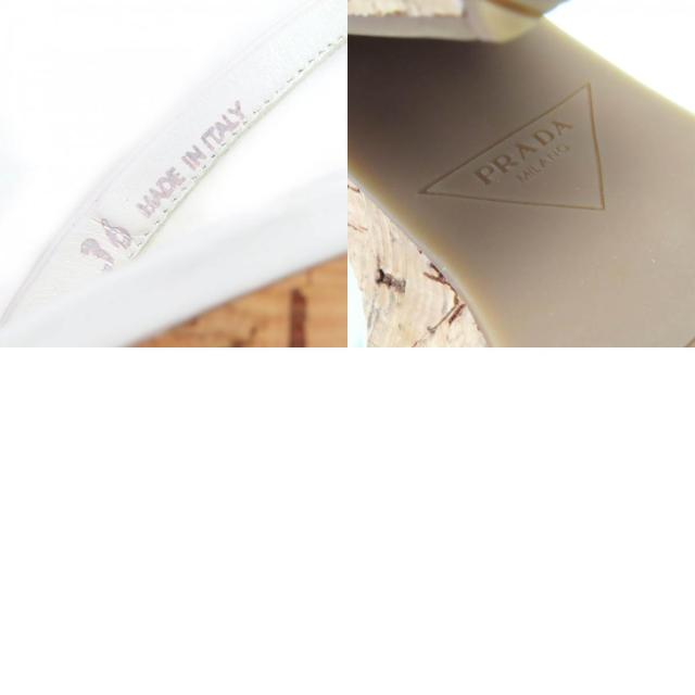 極美品△PRADA プラダ 1XZ753 トライアングルロゴ レースアップ クロシェ ウェッジサンダル/ラフィアサンダル ホワイト 36 イタリア製_9