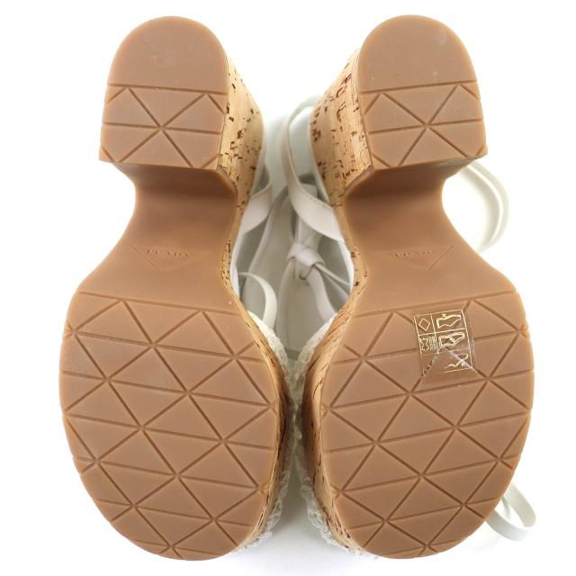 極美品△PRADA プラダ 1XZ753 トライアングルロゴ レースアップ クロシェ ウェッジサンダル/ラフィアサンダル ホワイト 36 イタリア製_6