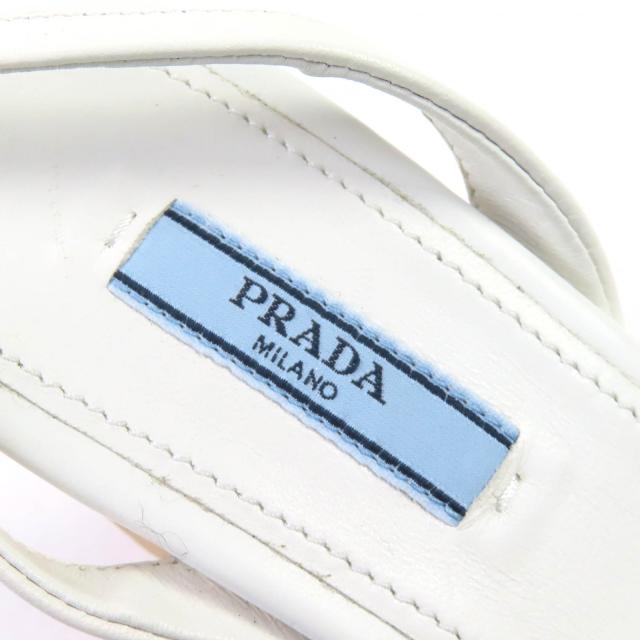 極美品△PRADA プラダ 1XZ753 トライアングルロゴ レースアップ クロシェ ウェッジサンダル/ラフィアサンダル ホワイト 36 イタリア製_8
