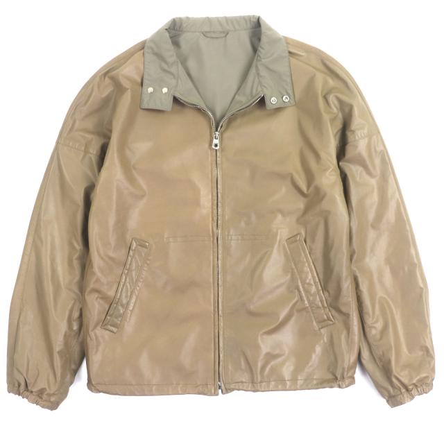 美品▼Salvatore Ferragamo サルヴァトーレフェラガモ 18AW 牛革 レザー ジップアップ ブルゾン ブラウン 46 イタリア製 正規品 メンズ