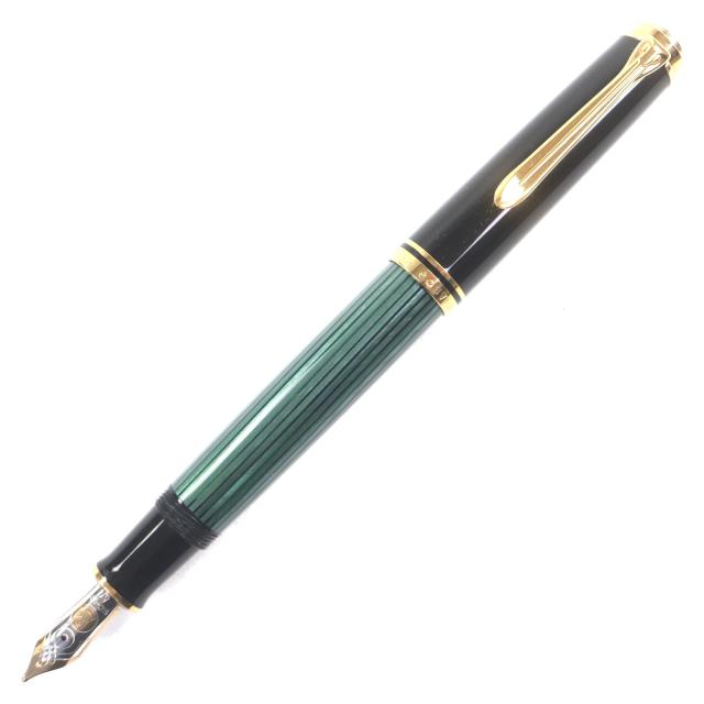 極美品▼PERIKAN ペリカン M600 スーベレーン ペン先14K Mニブ ストライプ柄 万年筆 ブラック グリーン 箱付き メンズ