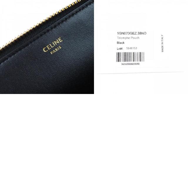 未使用品△CELINE セリーヌ 10N073GEZ カーフスキン トリオンフ ラウンドファスナー ポーチ ブラック ゴールド金具 保存袋付 レディース_9