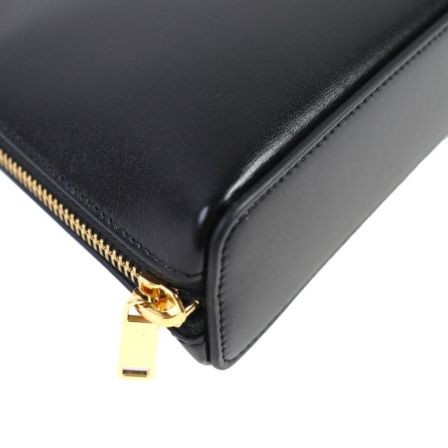 未使用品△CELINE セリーヌ 10N073GEZ カーフスキン トリオンフ ラウンドファスナー ポーチ ブラック ゴールド金具 保存袋付 レディース_5