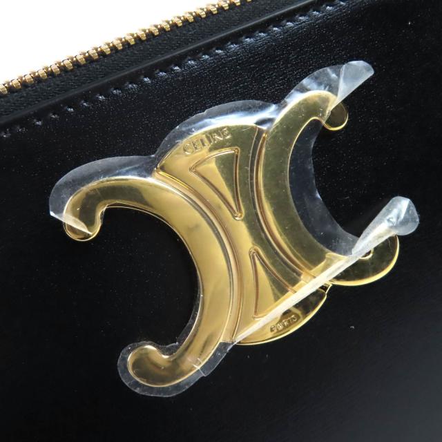 未使用品△CELINE セリーヌ 10N073GEZ カーフスキン トリオンフ ラウンドファスナー ポーチ ブラック ゴールド金具 保存袋付 レディース_7