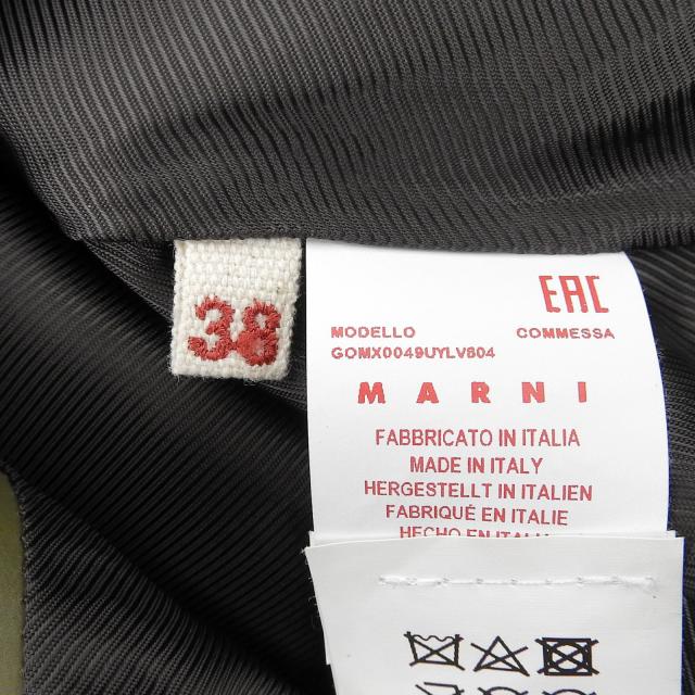 極美品▲MARNI マルニ GOMX0049UYL カットオフ ステッチデザイン カーフレザー ひざ丈 スカート カーキ 38 イタリア製 正規品 レディース_6