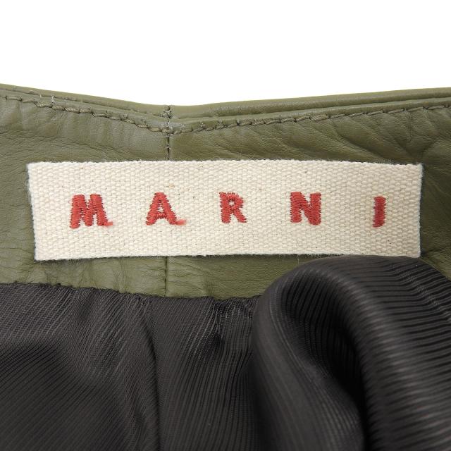 極美品▲MARNI マルニ GOMX0049UYL カットオフ ステッチデザイン カーフレザー ひざ丈 スカート カーキ 38 イタリア製 正規品 レディース_5