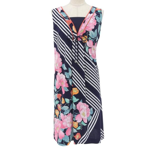 極美品▲LEONARD FASHION レオナール ファッション 330802 コットン100％ 花柄 ノースリーブ ワンピース 38 日本製 正規品 レディース