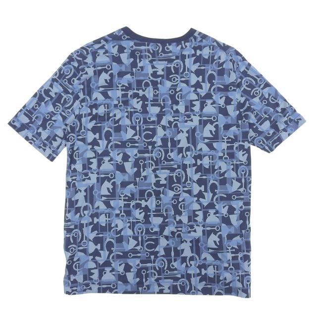 極美品▲HERMES エルメス コットン100％ 馬 ホース 総柄 ショースリーブ 半袖Ｔシャツ ネイビー系 L イタリア製 正規品 メンズ_1