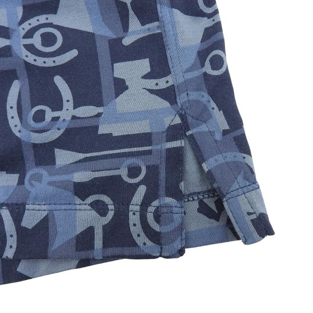 極美品▲HERMES エルメス コットン100％ 馬 ホース 総柄 ショースリーブ 半袖Ｔシャツ ネイビー系 L イタリア製 正規品 メンズ_3