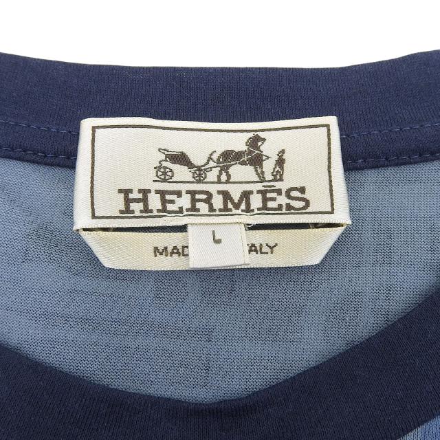 極美品▲HERMES エルメス コットン100％ 馬 ホース 総柄 ショースリーブ 半袖Ｔシャツ ネイビー系 L イタリア製 正規品 メンズ_4