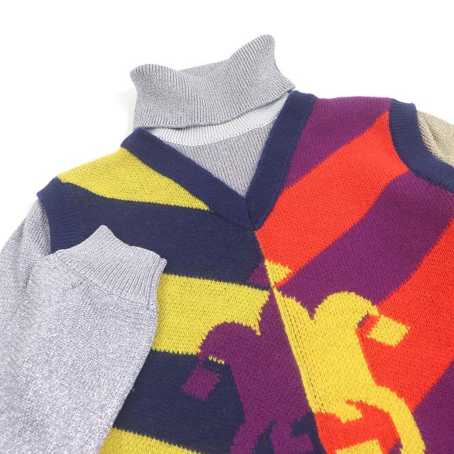 未使用品□GUCCI グッチ 23SS 724770 タートルネック ドッキングデザイン 長袖ニット セーター マルチカラー S イタリア製 正規品 メンズ_1