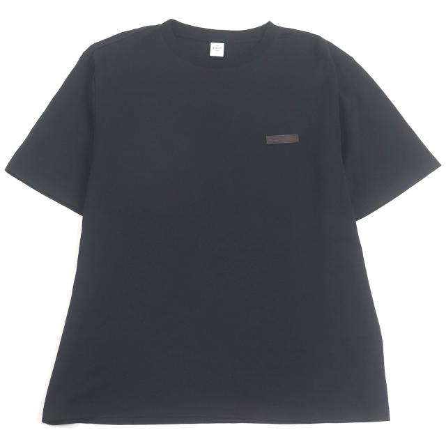 美品□BERLUTI ベルルッティ コットン100％ ロゴレザーパッチ クルーネック カットソー 半袖Ｔシャツ ブラック S イタリア製 正規品