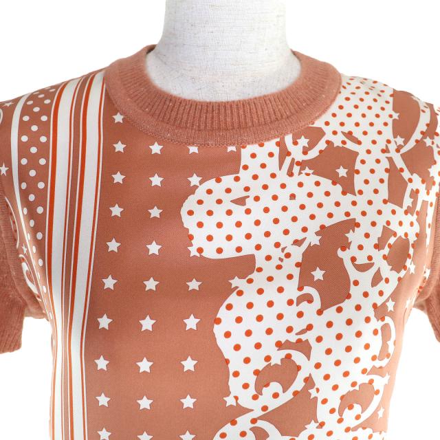 未使用△HERMES エルメス Brides de Gala ブリッド ドゥ ガラ シルク100％ カシミヤ混 ROSE AUBE ツイルレーヌ 半袖ニット 36 フランス製_3