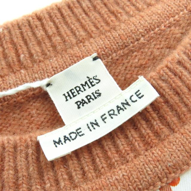 未使用△HERMES エルメス Brides de Gala ブリッド ドゥ ガラ シルク100％ カシミヤ混 ROSE AUBE ツイルレーヌ 半袖ニット 36 フランス製_5