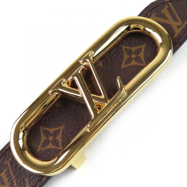美品△LOUIS VUITTON ルイヴィトン M0690 マイ LV チェーン リバーシブル モノグラム レザー ベルト ブラウン/ブラック ゴールド 80/32_3