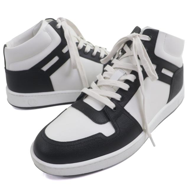極美品▼HERMES エルメス インジェクト カーフレザー ヴォーエプソン ハイカットスニーカー ホワイト ブラック 43.5 箱・袋付き メンズ