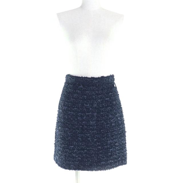 極美品★CHANEL シャネル P60275 裏地シルク100％ LAPAUSA ココマークプレート付 台形 ツイードスカート ネイビー 34 仏製 レディース_1