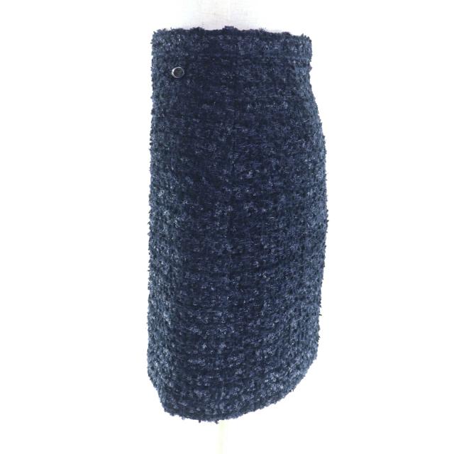 極美品★CHANEL シャネル P60275 裏地シルク100％ LAPAUSA ココマークプレート付 台形 ツイードスカート ネイビー 34 仏製 レディース_2