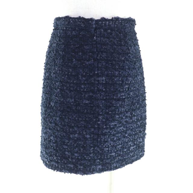 極美品★CHANEL シャネル P60275 裏地シルク100％ LAPAUSA ココマークプレート付 台形 ツイードスカート ネイビー 34 仏製 レディース_3