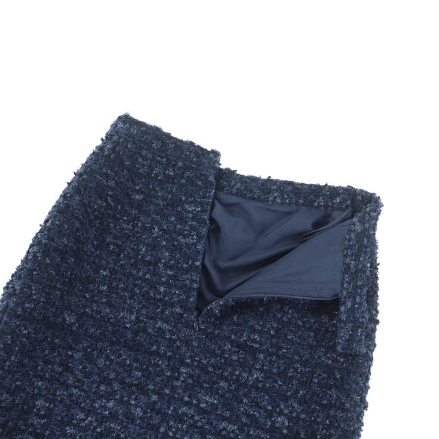 極美品★CHANEL シャネル P60275 裏地シルク100％ LAPAUSA ココマークプレート付 台形 ツイードスカート ネイビー 34 仏製 レディース_4
