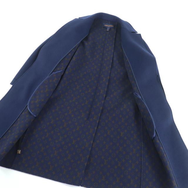 極美品★LOUIS VUITTON ルイヴィトン ウール シルク混 モノグラム ロゴデザイン ベルテッドコート ネイビー 38 イタリア製 正規品_4