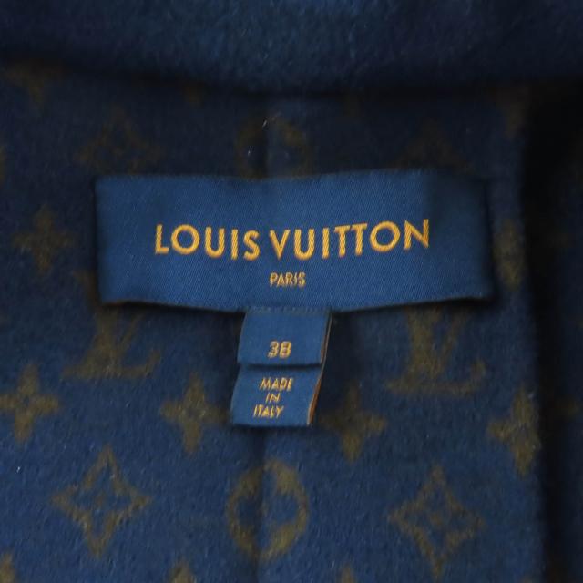極美品★LOUIS VUITTON ルイヴィトン ウール シルク混 モノグラム ロゴデザイン ベルテッドコート ネイビー 38 イタリア製 正規品_7
