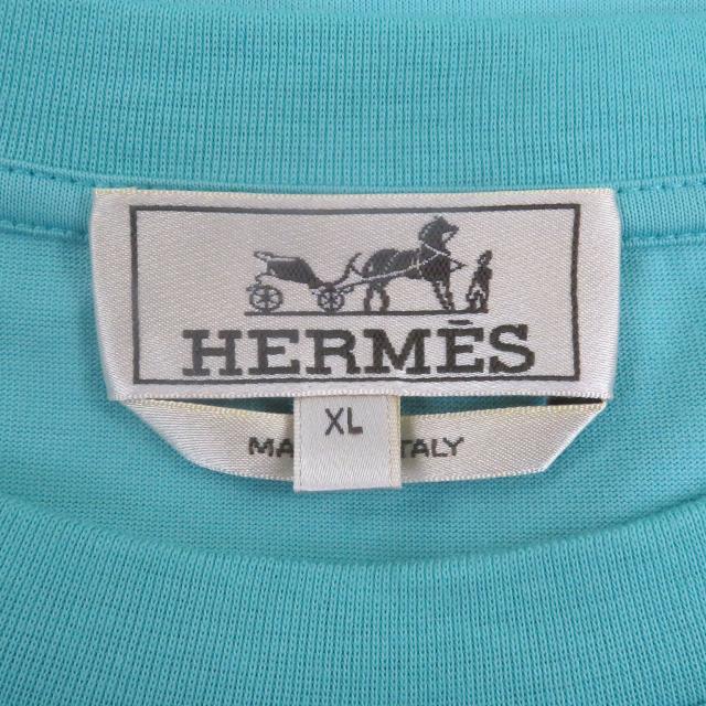 極美品□HERMES エルメス シュヴォー・アン・シンメトリー コットン100％ カットソー 半袖Ｔシャツ ライトブルー XL イタリア製　メンズ_4