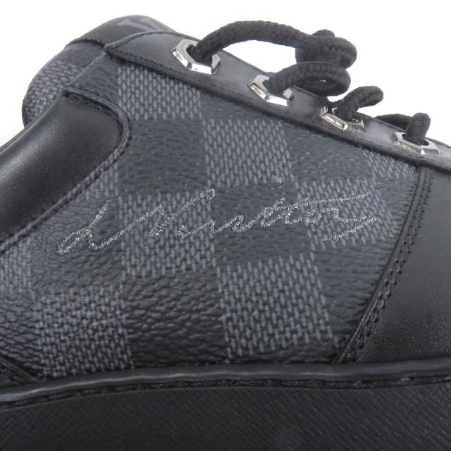 極美品□LOUIS VUITTON ルイヴィトン ハーレムライン レザー リシュリューダミエ ローカットスニーカー ブラック グレー 6 イタリア製_5