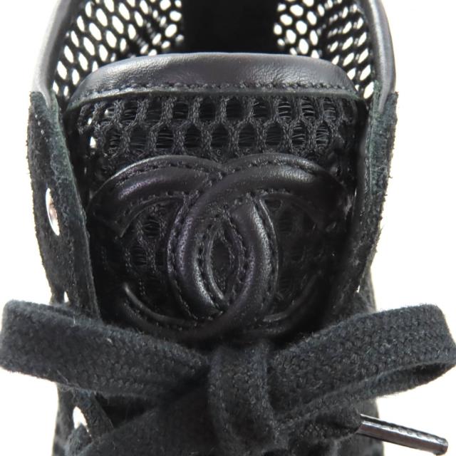 極美品★CHANEL シャネル G30786 ココマーク スウェードレザー使い メッシュ ハイカットスニーカー ブラック 36 イタリア製 レディース_7
